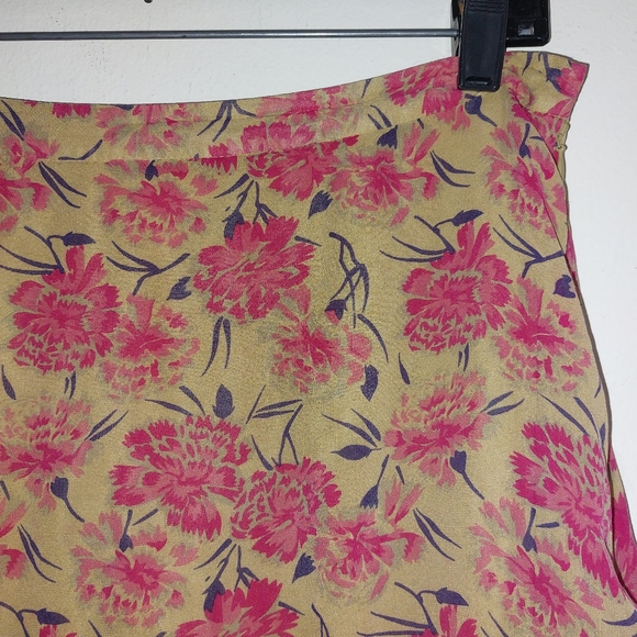 Sundance Silk Midi Skirt Floral Tan Pink Size 8 - Picture 3 of 9